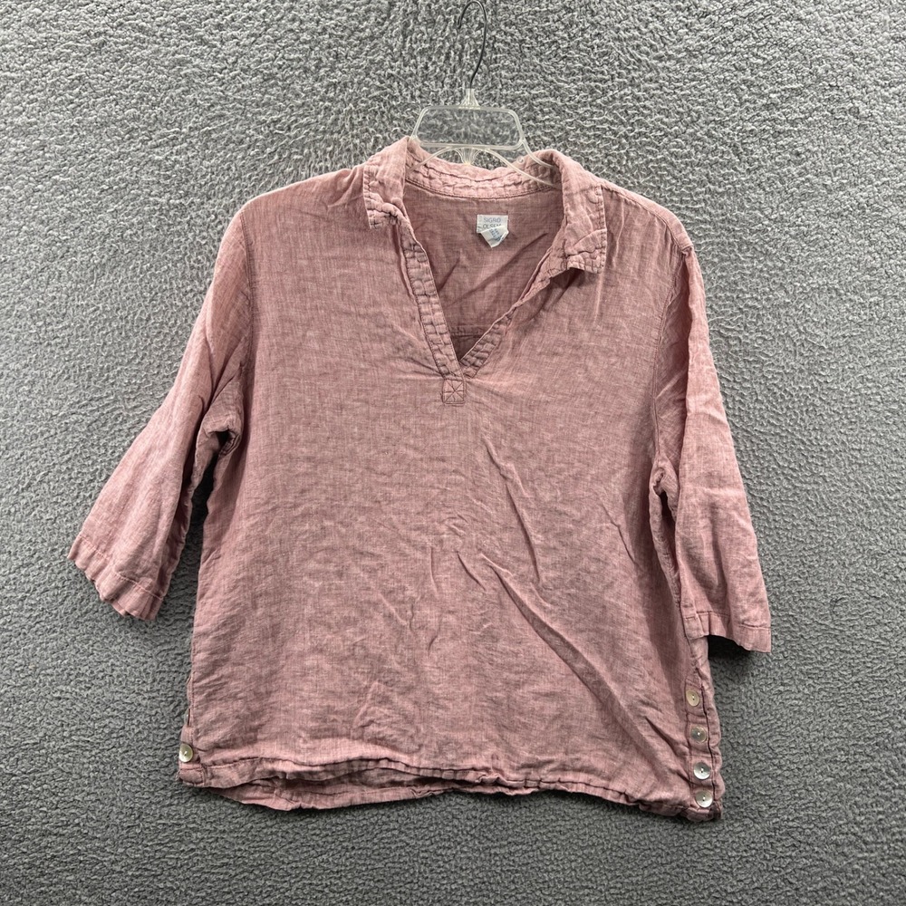 Sigrid Olsen Womens Linen Peasant Tunic Top 1X Pink Lagenlook Boho Artsy Relaxed